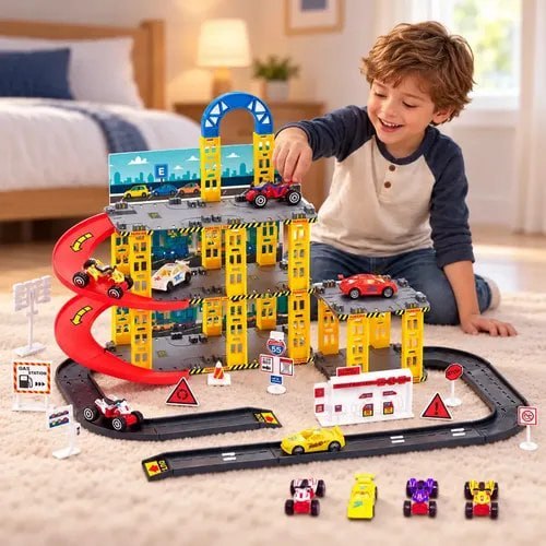 Pista de carrinhos infantil corrida lava rápido colorido