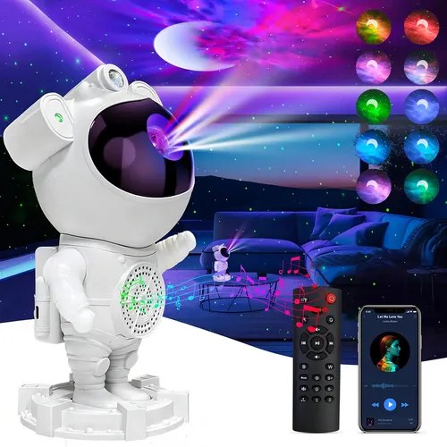 Projetor Astronauta Galáxia com Caixa de Som Bluetooth
