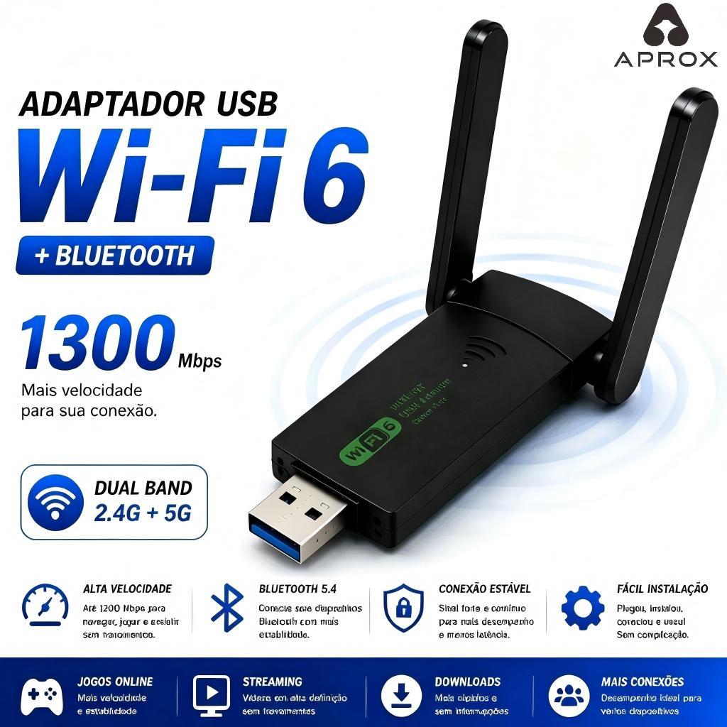 Adaptador USB Wi-Fi 6 Dual Band 1300Mbps