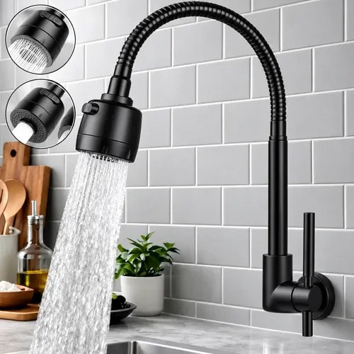Torneira Cozinha Inox 360° Flexível 2 Jato Preto