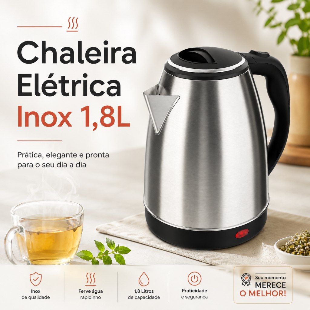 Chaleira Elétrica Inox 1.8 Litros Prateada