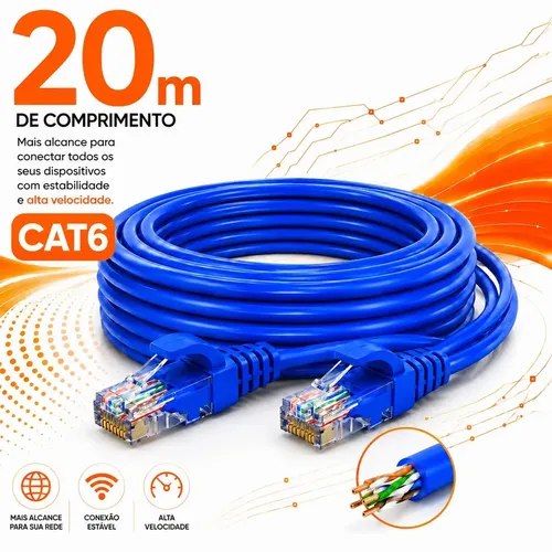 Cabo De Rede Cat6 20m RJ45 Azul