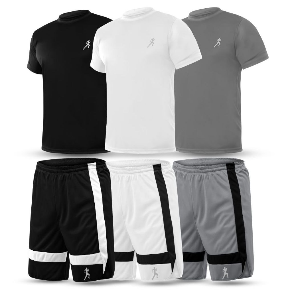 Kit 3 Camisetas Masculinas + 3 Bermudas Academia