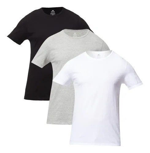 Kit Com 3 Camisetas Masc Básicas Slim Gola Redonda Hering Branco / Preto / Cinza Liso P