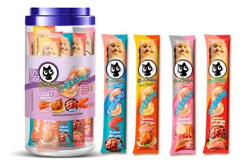 Petisco Gatos Chuchups Cream Pote Sortido Com 24 Sachês