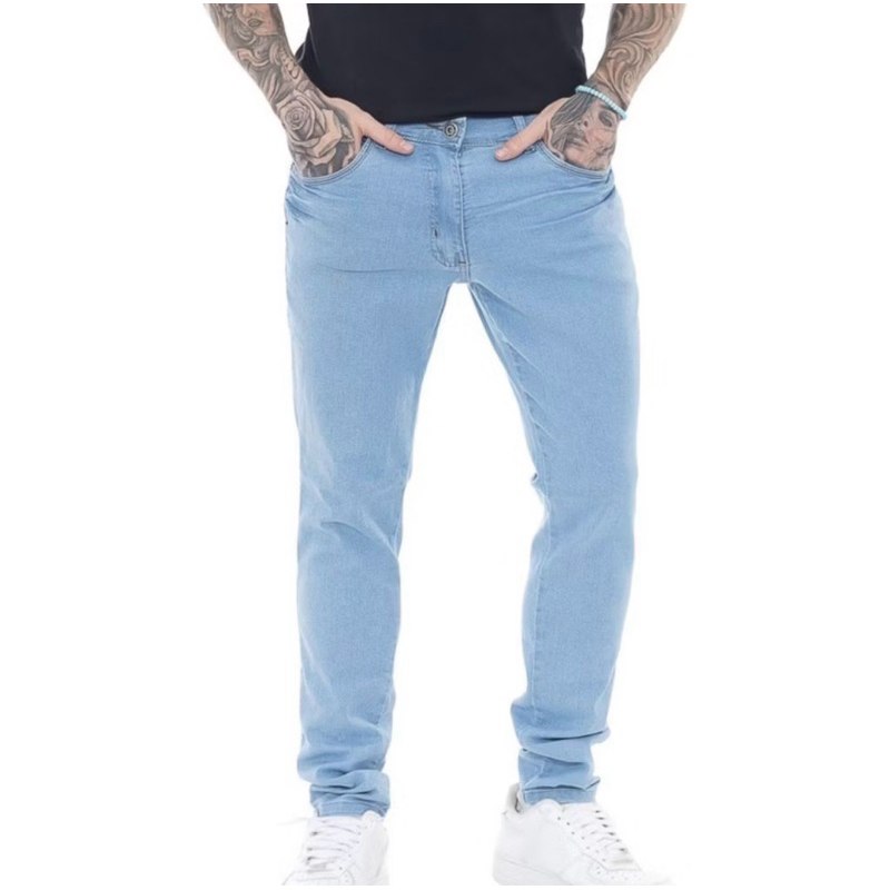 Calça Jeans Masculina Skinny Azul Claro Slim Fit