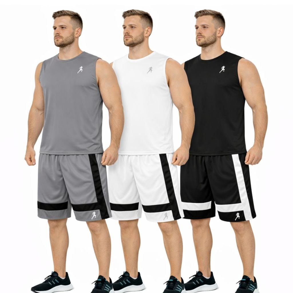 Kit 2 Bermudas Dry Fit + 2 Regatas Masculinas Academia