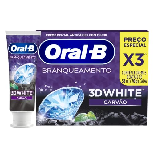 Pasta de Dente Oral-B 3D White Carvão, 3 Un de 70 g