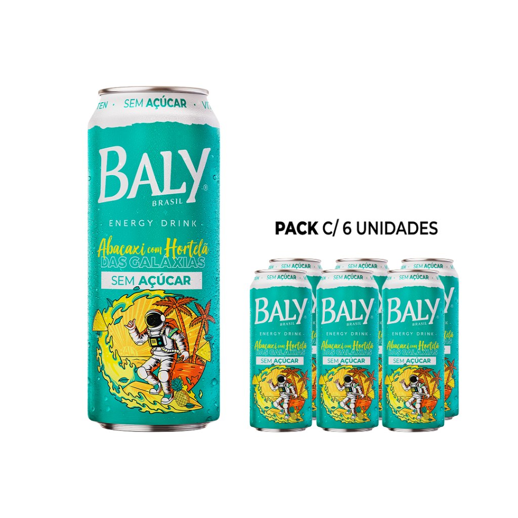 Energético Baly Abacaxi e Hortelã Sem Açúcar 473ml Pack 6 Latas