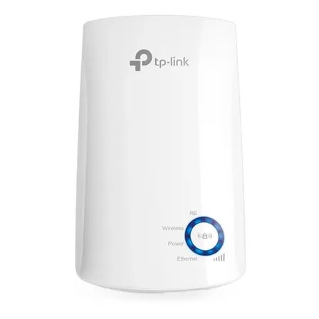 Repetidor de sinal Wi-Fi TP-Link TL-WA850RE na cor branca com indicadores luminosos circulares na parte frontal