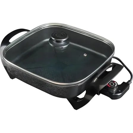 Panela elétrica quadrada Mangiare Agratto APEQ01I de 30cm na cor preta com tampa de vidro e controle de temperatura lateral