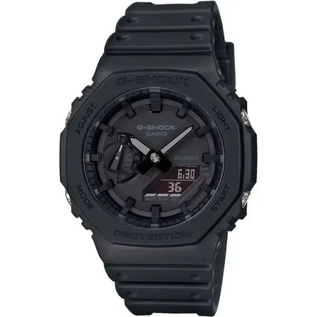 Relógio Casio G-Shock GA-2100-1A1 na cor preta com mostrador analógico-digital e pulseira de resina