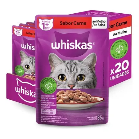 Whiskas Sache Gato Adulto Carne ao Molho 85g x20