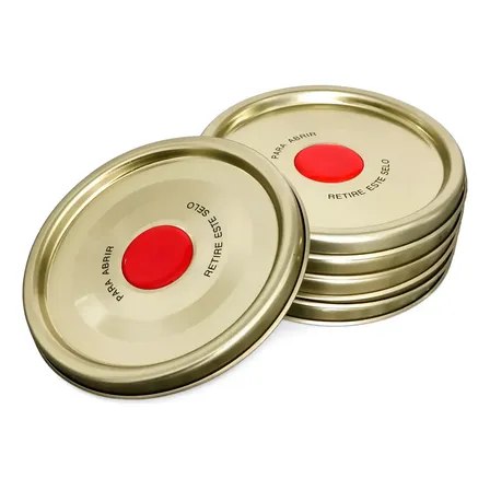 Jogo de 24 tampas metálicas douradas para vedação de copos americanos, empilhadas em formato circular