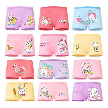 Conjunto de 10 calcinhas infantis modelo boxer em algodão com estampas variadas de animais e cores diversas dispostas em grade