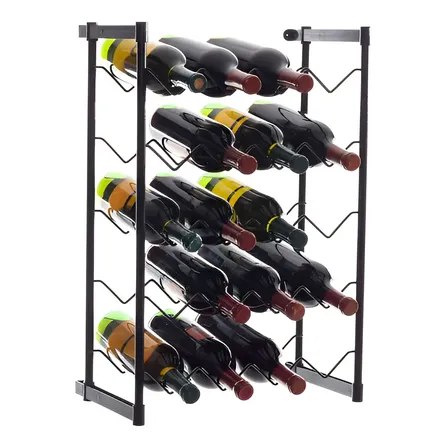 Mini adega aramada da marca Metaltru na cor preta, com capacidade para 20 garrafas de vinho dispostas em cinco níveis.
