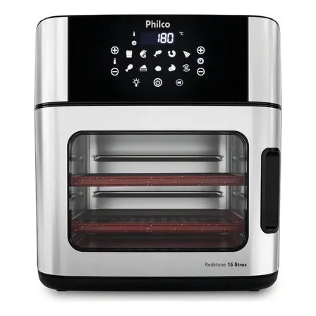Fritadeira Philco PAF16A 4 em 1 de 16 litros com acabamento em aço inox, porta de vidro e painel digital touch na parte superior
