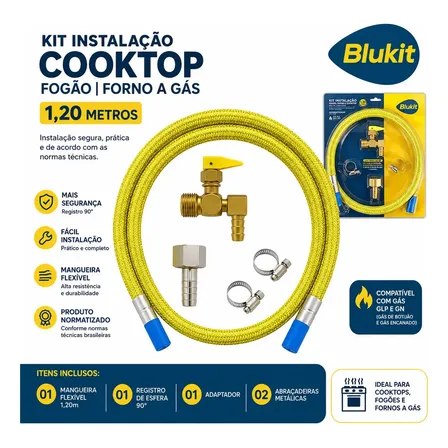 Kit Instalacao Blukit para Cooktop, Fogao e Forno a Gas 1,20m