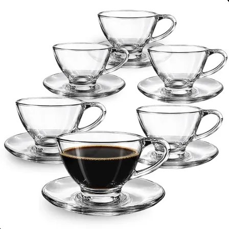 Jogo de 6 Xicaras para Cha e Cafe em Vidro Transparente