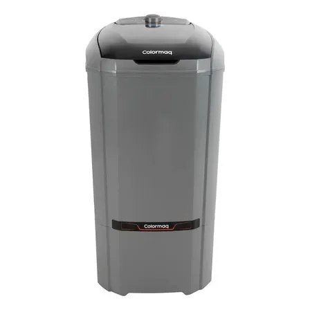 Tanquinho Colormaq de 15kg na cor prateada com tampa superior preta em fundo branco