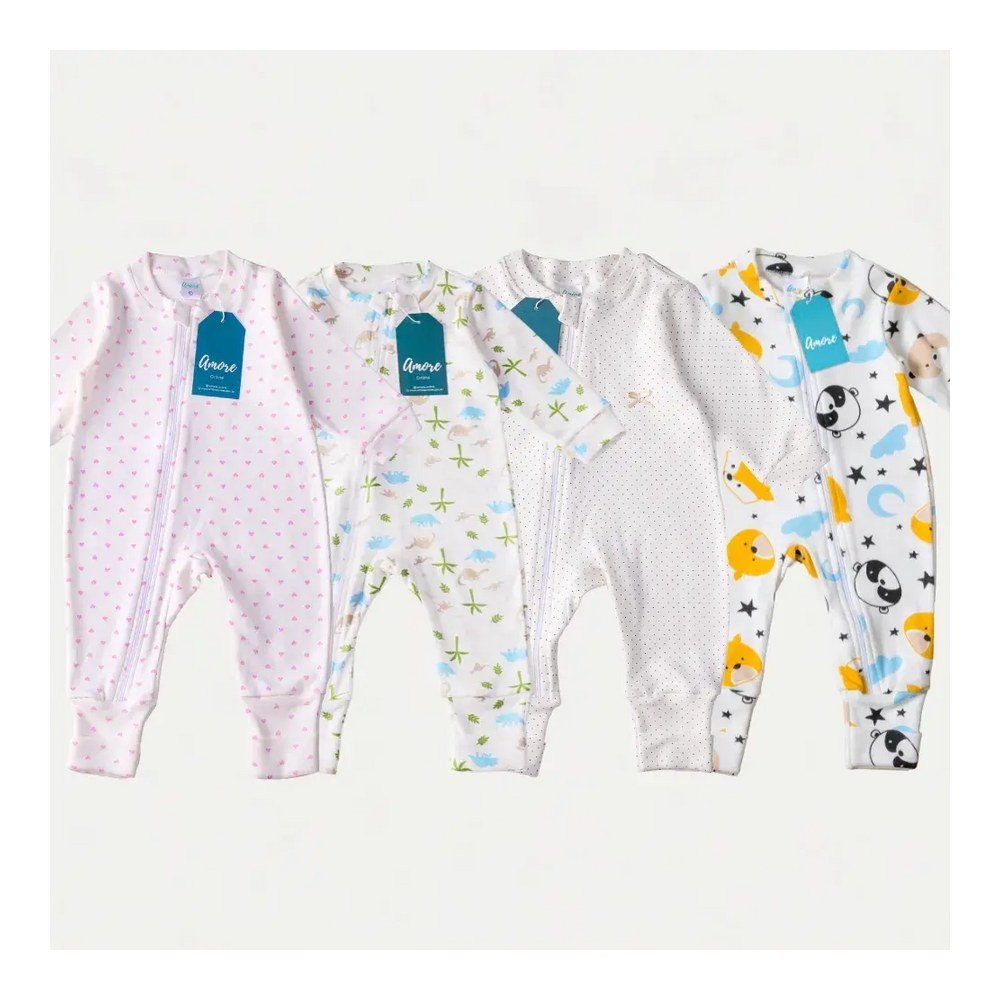 Kit 3 Macacão Infantil Vira Pé Bebê Estampado Menino Menina