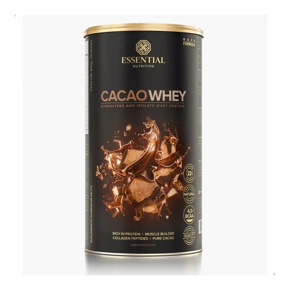 Essential Nutrition Cacao Whey Hidrolisado e Isolado 840g Sabor Chocolate