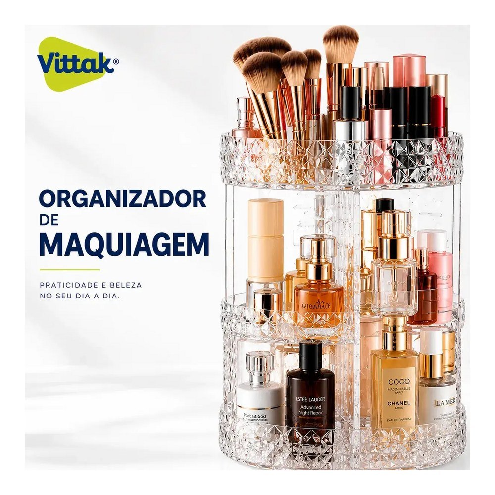 Organizador de Maquiagem Rotativo Vittak Transparente