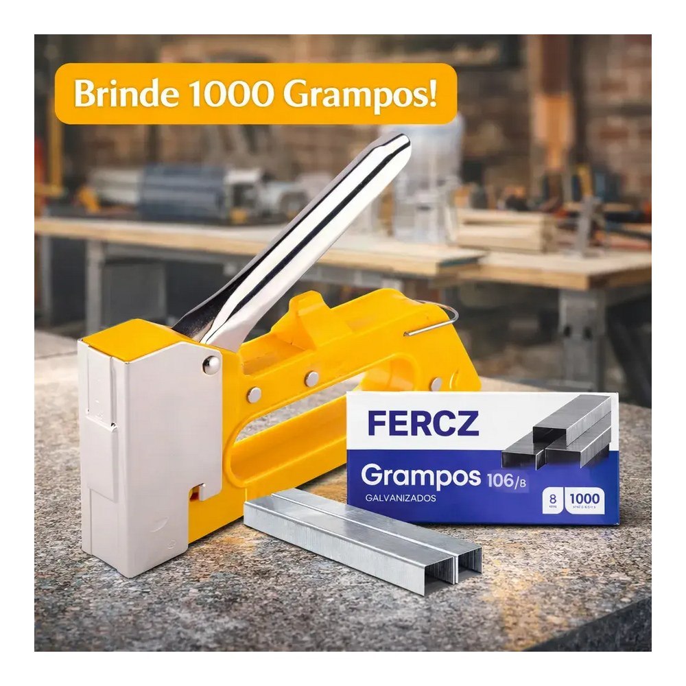 Grampeador Manual com 1000 Grampos Galvanizados
