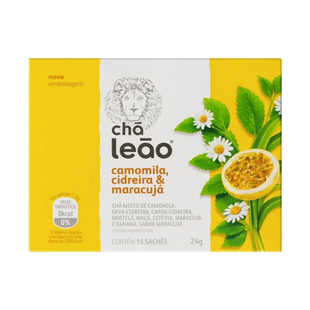 Chá Leão Camomila, Cidreira e Maracujá 15 Sachês (24g) Sem Glúten