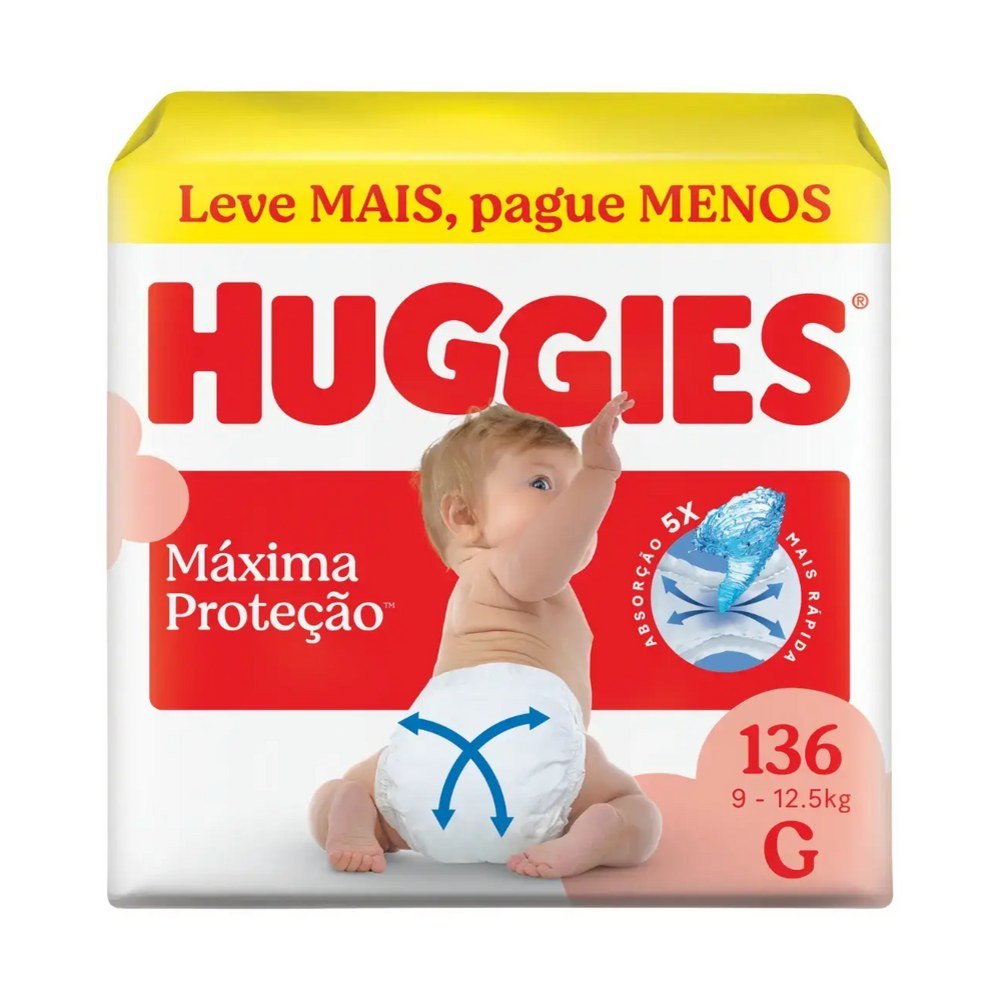 Huggies Fralda Descartável Máxima Proteção G - 136 Un