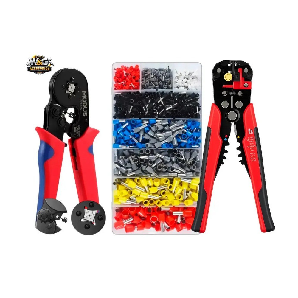 Kit Alicate Crimpar Descascador 1200 Terminais Ilhós Tubular W&g