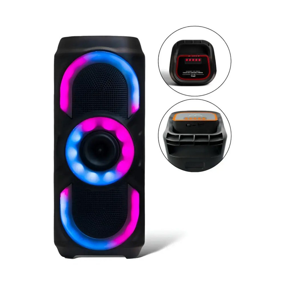 Caixa De Som Bluetooth 50W RGB TWS Portátil Preto