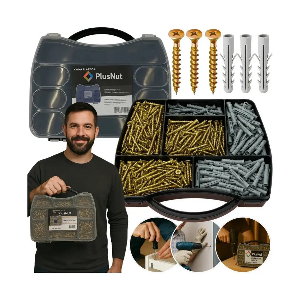 Kit 1000 Pçs Parafusos Buchas C/ Maleta FIX4992 P/ Madeira