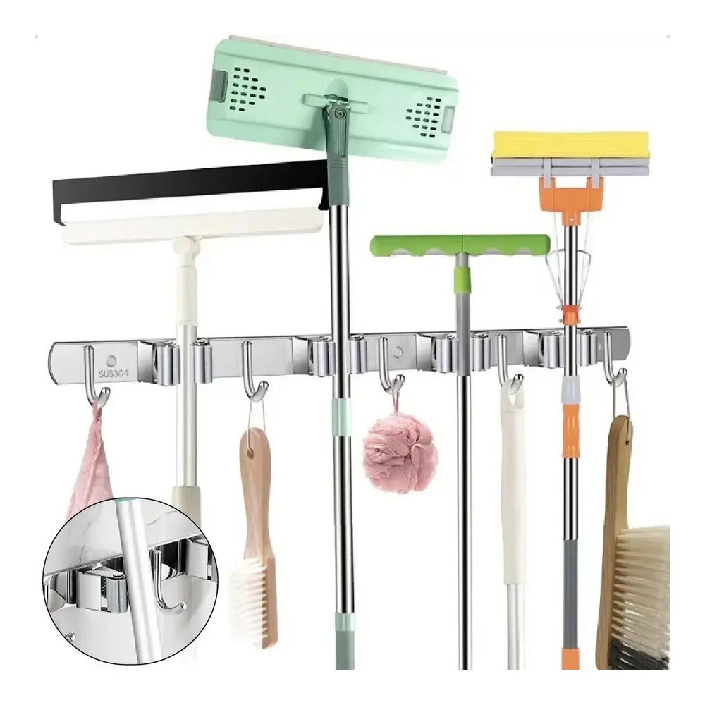 Suporte Vassoura Inox 9 Acessórios Ecomixshop