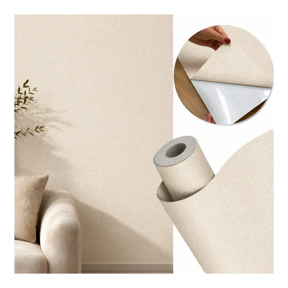 Papel de parede linho autocolante texturizado lavável