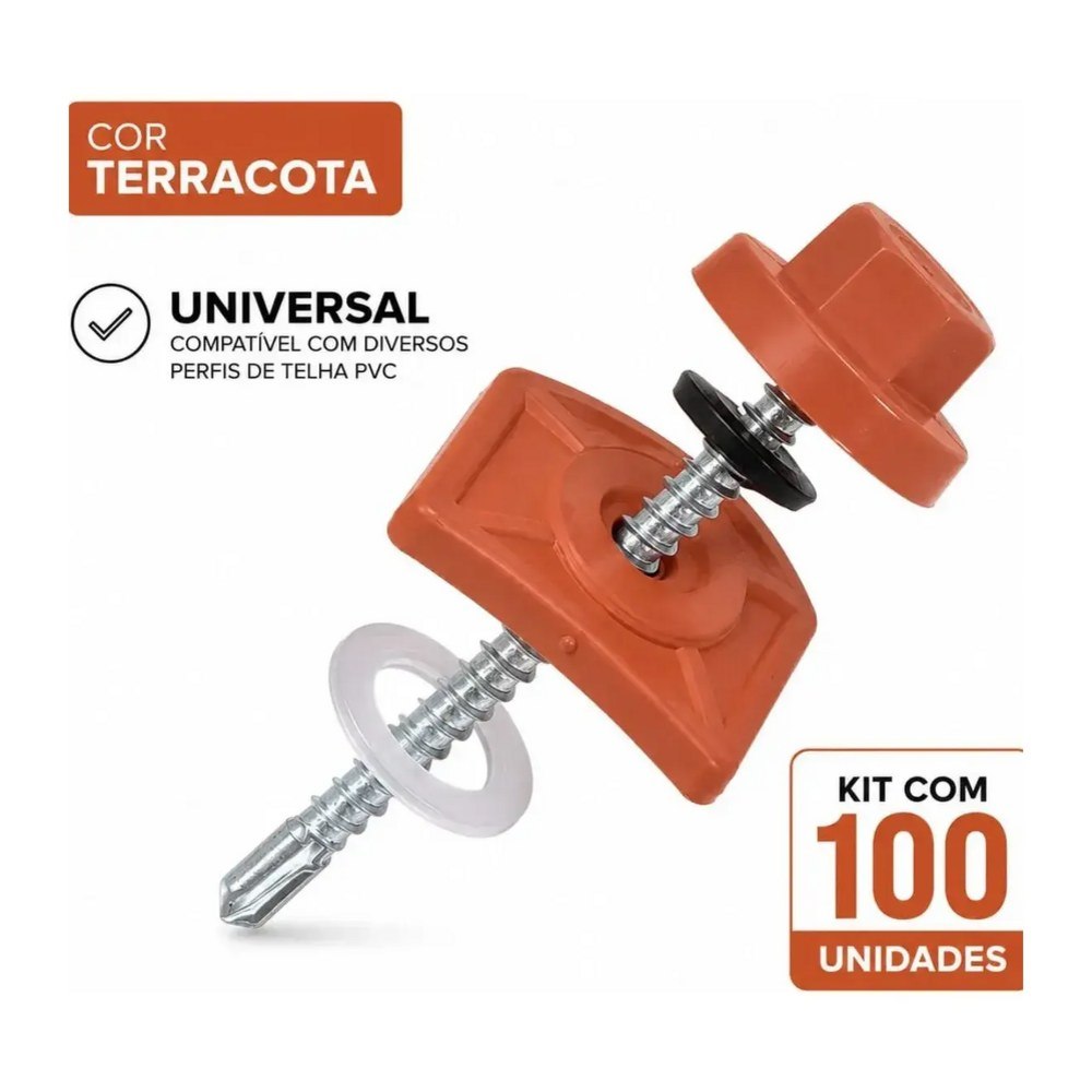 Kit 100 Parafusos Terracota Com Vedação Telha Pvc Universal