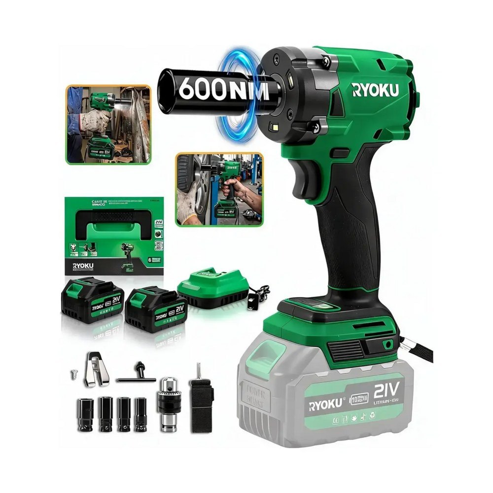 Chave de Impacto Brushless Ryoku 21V com 2 Baterias