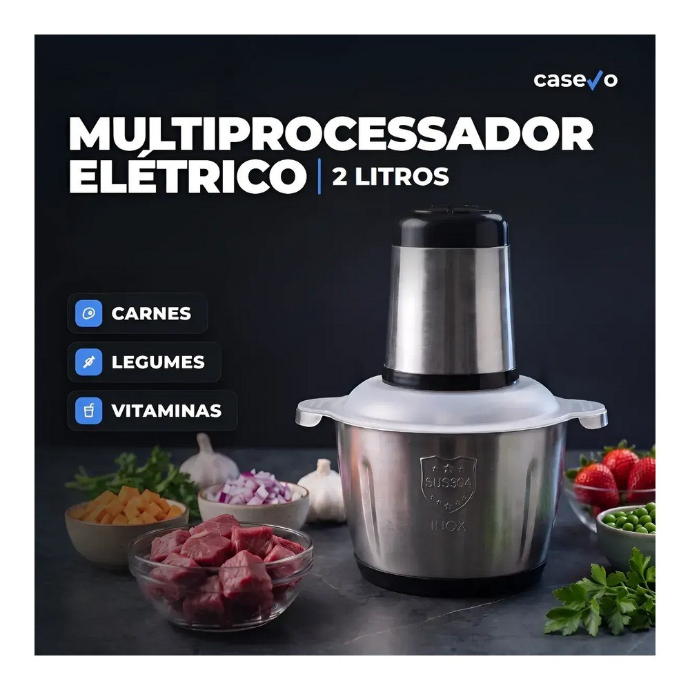 Multiprocessador Alimento Moedor Triturador Elétrico 2L Inox