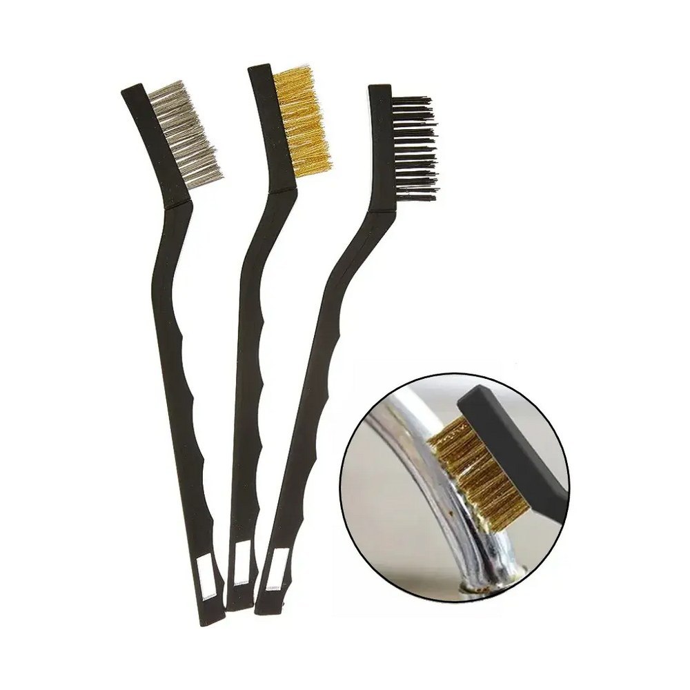 Kit 3 Escovas Mini Aço Nylon Latão Oficina