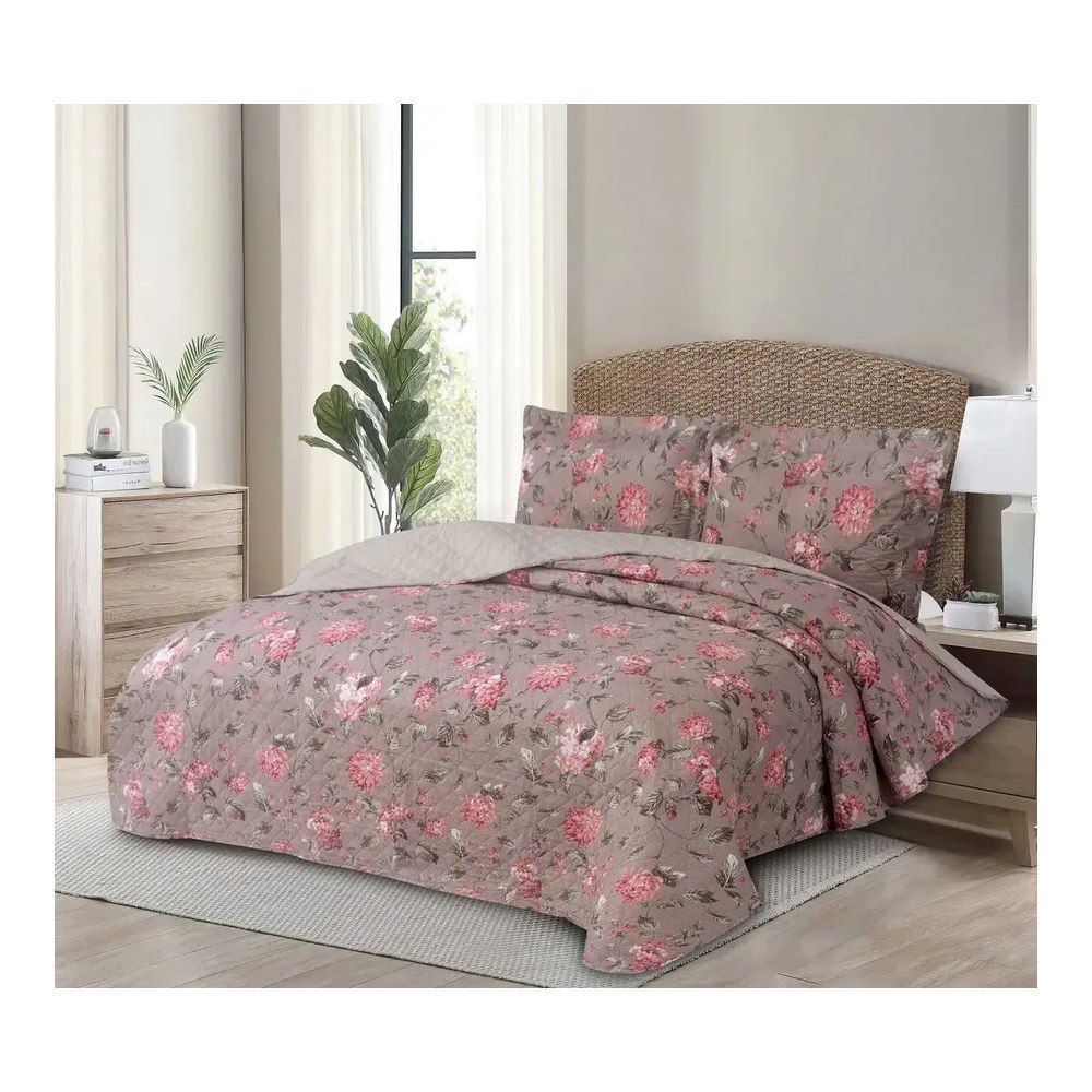 Kit Cobre Leito Casal 3 Peças Estampado Colcha Dupla Face